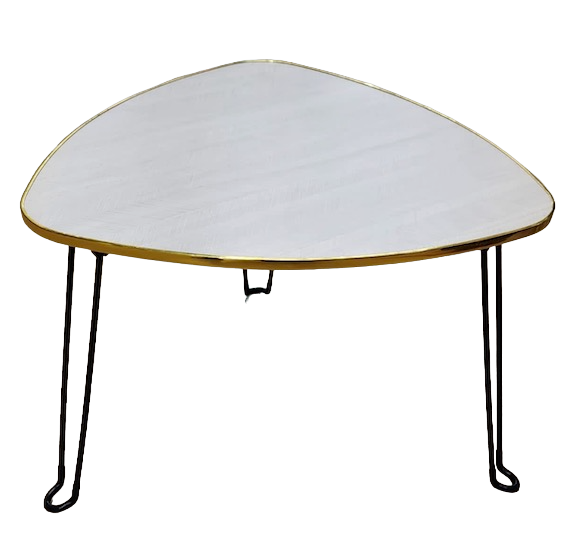 Masa Mica Triunghiulara Alb Auriu cu piciore Metalica Negre